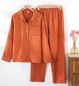 Conjunto de Pijama de Lino y Algodón para Mujer, Manga Larga, Botones al Frente, Estampado de Hojas, Ropa de Dormir Informal de Otoño, Pantalones Largos - Product Image 2