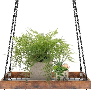 Plateau suspendu en bois de style rustique avec chaînes métalliques pour plantes d'intérieur et d'extérieur, présentoir de verdure - Product Image 1