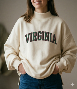 Pull à col montant personnalisé pour université, en molleton de coton oversize, à motif floral chenille et pois, style vintage, pour le jour du match et l'esprit scolaire - Product Image 6