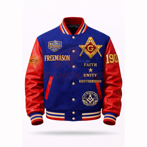 Veste universitaire personnalisée d'inspiration maçonnique – Corps en laine de qualité supérieure avec manches en cuir PU et symboles brodés - Product Image 1