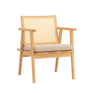 Silla de Comedor Moderna de Madera de Teca con Función Reclinable, Respaldo Tejido de Ratán, Color Madera Natural, para Uso en Interiores/Exteriores en Apartamentos - Product Image 3