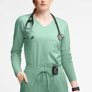 T-shirt de sous-blouse médicale à manches longues en tricot extensible à col rond, personnalisé OEM, pour hôpital, collection 2026 - Product Image 1