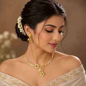 Wholesale 14K18K24K Micron Gold Plated Brass Forming AD & Ruby <b>Necklaces</b> <b>Fashion</b> <b>Necklaces</b> Traditional Floral Design Jewelry Set - Product Image 3
