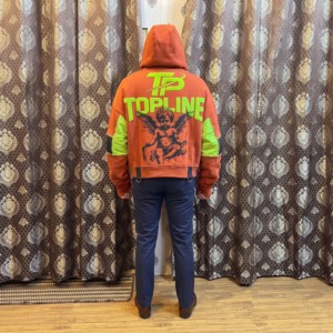 Topline Men's Hooded Sweatshirt Solid Orange Green Black TP Logo Front <b>Heat</b>-Transfer Printed Casual Autumn Wear Knitted Fleece - Product Image 3