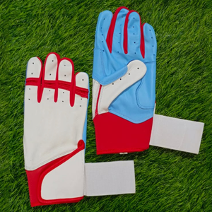 Custom Brand Unisex Leather Batting Gloves Left-Handed Red White Blue Breathable Wrist Support <b>Hook</b> Loop Closure Training Use - Product Image 1