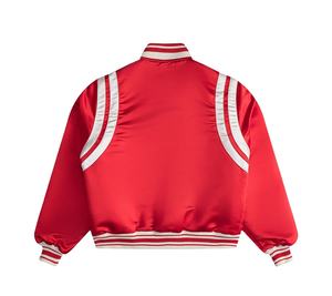 รับผลิตเสื้อแจ็คเก็ตซาตินแบบวาร์ซิตี้สั่งทำพิเศษ ซิปแบบคลาสสิก สไตล์เบสบอล น้ำหนักเบา สำหรับผู้ชายและผู้หญิง  ผู้ผลิตเสื้อโค้ทบอมเบอร์ รับผลิตแบบ OEM - Product Image 6