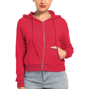 Ladies Crop <b>Top</b> Hoodies Long Sleeves <b>Zipper</b> Up Cotton Polyester Quick Dry Breathable Plain Crop <b>Top</b> Hoodie For Women's - Product Image 2