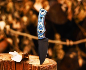 มีดทำมือเหล็ก 3cr13 ใบมีดแบบ Fixed Blade ด้ามไม้ Pakka แบบ Full Tang เคลือบสีฝุ่น สำหรับ Bushcraft พร้อมปลอกหนัง รับผลิตตามแบบ OEM - Product Image 4