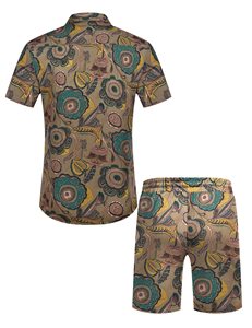 Men Modern <b>Set</b> Tropical Leaf Print Short Sleeve Shirt Beach Shorts Matching Holiday Summer Casual Colorful top mens twin <b>set</b> - Product Image 2