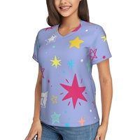 Kaos Batik Wanita Model Longgar 2023 Fashion V-Neck 3D Motif Kotak-Kotak Lengan Pendek Cetak Bunga Bertekstur Huruf Pelangi Patchwork