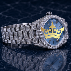 Custom Luxury Rose Gold Watch Men Brown Dial Full CZ Diamond Bracelet Watch - Product Image 3