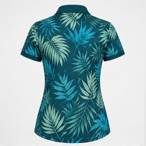 Custom Teal <b>Tropical</b> Palm Leaf <b>Womens</b> Polo <b>Shirt</b> Quick Dry Breathable Short Sleeve Performance Golf Resort Team Uniform WPS-0753 - Product Image 2