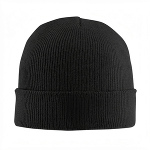 Gorro de Punto Acrílico Negro Unisex, Diseño con Borde, Color Sólido, Ropa Casual de Invierno, Talla Adulto 56-58CM - Product Image 5