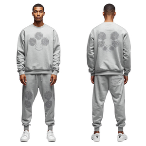 Survêtement gris pour homme avec strass géométriques, manches longues, col rond, décontracté, pour l'automne, avec poches latérales, taille élastique, coupe régulière - Product Image 4