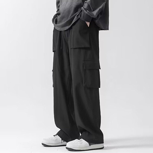Pantalon de survêtement cargo noir pour homme, taille élastique avec cordon de serrage, plusieurs poches, décontracté, en coton, pour l'automne - Product Image 2