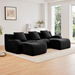 Divano a Chaise Longue Senza Montaggio in Tessuto Teddy Morbido a Forma di U, Design Antiscivolo ad Alta Densità 32D, per Soggiorno - Product Image 1