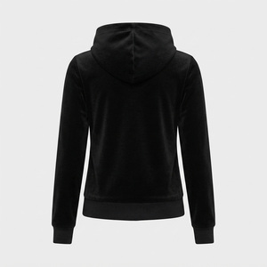 Sudadera con capucha de terciopelo para mujer, estilo deportivo, color negro, con cremallera completa, cálida para invierno, 100% algodón forrado, de Reddito Sports. - Product Image 3