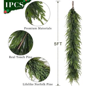 Ghirlanda di Pino Norfolk Artificiale, Corona e Ghirlande Natalizie per Decorazioni Festive - Product Image 1