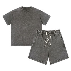 Conjunto de Pantalones Cortos y Camiseta de Verano para Hombre, Estilo Urbano, con Logotipo Personalizado, 100% Algodón, Lavado Ácido, Transpirable, con Dobladillo de Punto - Product Image 1