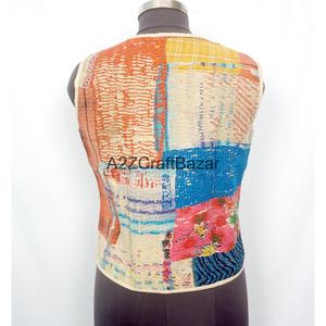Veste matelassée pour femme 100% coton respirant, imprimé floral fait main, col en V, manches mi-longues, fermeture boutonnée, toutes saisons - Product Image 4