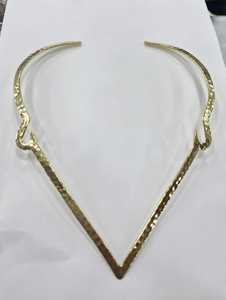 Geometric Hammered Gold Plated Brass Choker Necklace V Shape Open <b>Collar</b> <b>for</b> <b>Women</b> Trendy Jewelry - Product Image 1