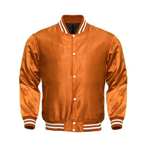 Chaqueta Bomber de Satén de Primera Calidad para Hombre, Bordado Naranja, Estilo Varsity de Baloncesto, para Invierno - Product Image 1