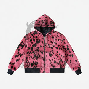 เสื้อฮู้ดหนังวัวแท้สีชมพูแบบซิปคู่แฟชั่นใหม่ปี 2026 - Product Image 1