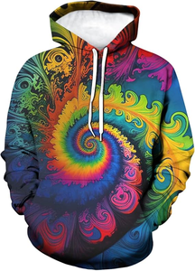 Sudadera con Capucha Tie Dye para Hombre, Corte Regular, Estilo Casual para Otoño, Diseño con Bolsillos, Tejido de Punto, Patrón Espiral en Naranja, Negro y Blanco - Product Image 4