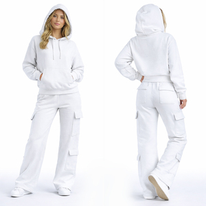 Women Cargo Hoodie Tracksuit <b>Set</b> Oversized Fleece Sweatshirt Wide Leg Cargo Pants Streetwear Custom Logo 2 Piece <b>Set</b> - Product Image 4