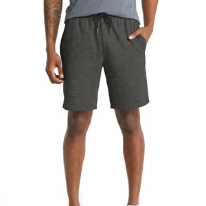 Shorts Bermuda décontractés pour hommes en tricot gris, taille mi-haute, avec cordon de serrage, poches, respirants, 100% coton, couleur unie - Product Image 4