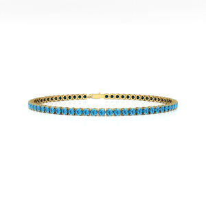 14k <b>Solid</b> <b>Gold</b> Natural Swiss Blue Topaz Tennis Chain Bracelet Her Valentine Gift Fine Jewelry Party Wear Elegant Tennis Bracelet - Product Image 3