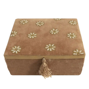 Floral Beaded Jewelry <b>Box</b> Rectangle Green Lid Elegant Style for Jewellery Storage - Product Image 4