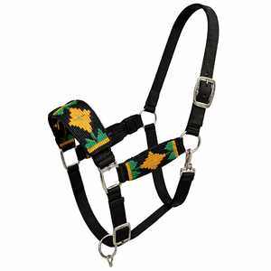 Licol western réglable en nylon Equipro avec muserolle et couronne tissées à motif tournesol jaune - Product Image 1