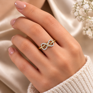 Anillo de Diamantes de Oro Amarillo de 18K, Diamante Natural de 0.15ct, Claridad SI G-H, Diseños Infinitos Entrelazados, Joyería Fina para Regalo |   Anillo de Lujo - Product Image 3