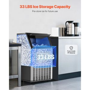 Macchina per il Ghiaccio Commerciale con Capacità di Stoccaggio di 60kg, 45 Cubetti di Ghiaccio in 15 Minuti, Pompa di Scarico, Display LED, Stoccaggio 33lbs, 100lbs/24H - Product Image 3