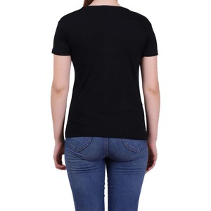 T-shirt décontracté tendance pour femme, col rond, personnalisable pour la vente en gros, avec appliques, en coton biologique, tissu doux - Product Image 4