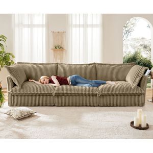 Divano Letto Moderno a 3 Posti con Rivestimento, Seduta Profonda con Morbidi Cuscini Grandi, Comodo Divano con Braccioli Flessibili - Product Image 1