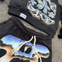 Ensembles de jogging 2 pièces à capuche personnalisés avec logo OEM, imprimés sur écran, 100 % coton épais, survêtements streetwear, coupe-vent zippé
