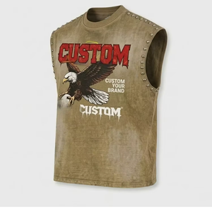 Camiseta sin mangas con estampado gráfico de diamantes de imitación personalizados, 100% algodón, logotipo impreso, unisex, estilo urbano, venta al por mayor OEM - Product Image 1