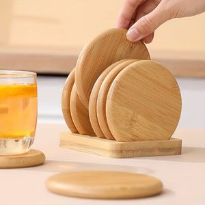 Lightweight Wooden Coaster <b>Set</b> Round Heat Resistant Cup Pad Coffee <b>Tea</b> Mug Glass Anti Slip Table Protection Bar Home Hotel Use - Product Image 4