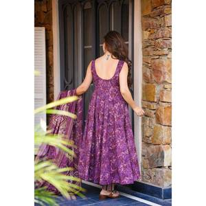 Swank Designer Purple Anarkali Gown with Bottom and Dupatta <b>Modest</b> <b>Sets</b> for Party Wear - Product Image 1