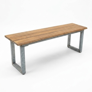 Banc de patio en teck massif à bords naturels, 2 places, avec pieds en métal, design traditionnel, durable, pour l'extérieur, hôtel, cour - Product Image 2