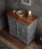 Buffet en bois massif sculpté à 2 portes, console de rangement pour salle à manger, meuble moderne pour salon