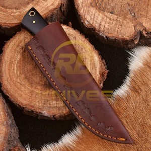 Cuchillo de caza de hoja fija de acero de Damasco RB Knives, punta de cuchillo tipo Drop Point, mango de resina, funda de cuero, 8 pulgadas, grado industrial/DIY RB-H549 - Product Image 6