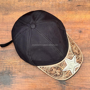 New Hair on Tooled Leather Star Trucker Hat Floral Baseball Hat Cowhide Cowboy Summer <strong>Cap</strong> Western <strong>Ball</strong> <strong>Cap</strong> Handmade Patch Hat