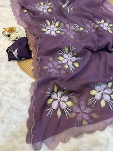 Sari de Seda Chiffon de Diseño Exclusivo con Blusa Elegante, Moderno y Estilizado, Última Moda India, para Fiestas, Casual, para Mujer - Product Image 5