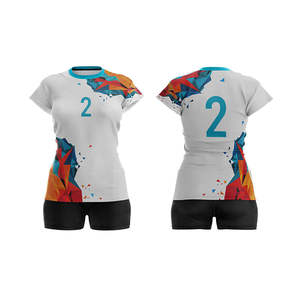 Ensemble d'uniformes de volley-ball d'été personnalisés unisexes pour adultes, sublimés, 100 % polyester, maillot respirant en maille, short à taille élastique, col en V - Product Image 1