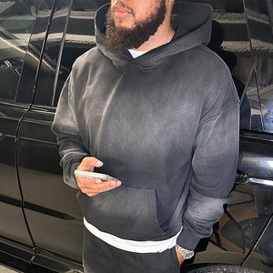 Sudadera con Capucha Extra Grande para Hombre, Color Negro Sólido, Diseño con Bolsillos, Corte Casual, Tejido de Felpa Francesa, Ropa de Otoño - Product Image 3