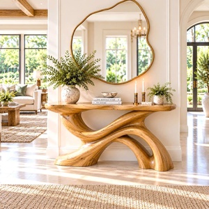 Console d'entrée en bois, table d'appoint étroite de style farmhouse, table derrière le canapé, buffet haut de gamme en bois massif de style Wabi Sabi - Product Image 5