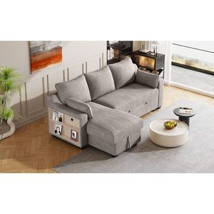 Divano letto estraibile da 90 \ "marrone chiaro divano letto convertibile a forma di L con Chaise portaoggetti e porte USB - Product Image 2